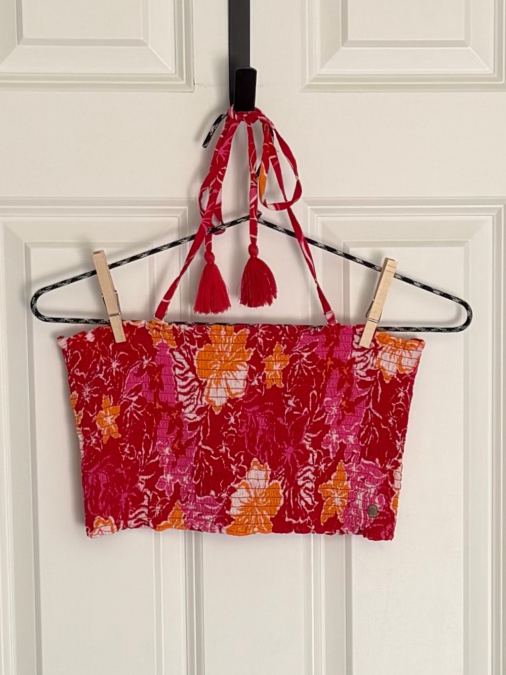 Roxy Red and Orange Floral Tropical Tube Halter Top, Size S